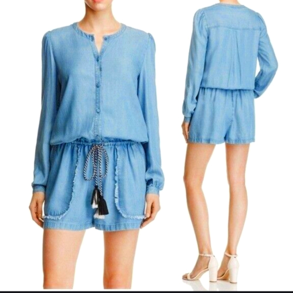 Rebecca Minkoff Billie Blue Chambray Romper  with tie Tassel Size Medium NWT